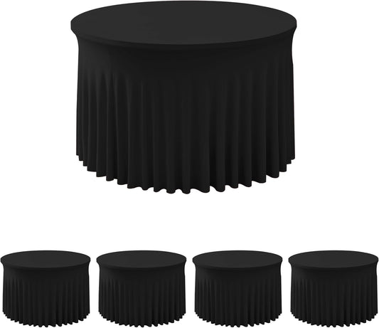 HolidayIdeas Black Spandex 72 in Round Tablecloths, Fitted Stretch Table Skirts for 6ft Round Table, Wrinkle-Free Ruffle Design Tablecloths for Banquets,Trade Shows, Parties, Events, 4 Pack
