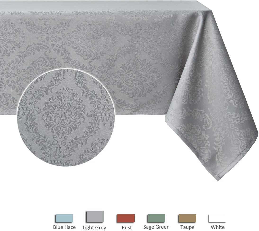 maxmill Square Tablecloth Damask Design Water Resistance Antiwrinkle Heavy Weight Soft Table Cloth for Buffet Banquet Parties Event Holiday Dinner Square 52 x 52 Inch Light Grey