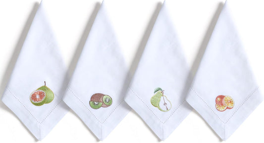 Bedding Craft Cotton Cloth Dinner Napkins Set of 12 – 18x18 Embroidered Motif with Hemstitched Design – Machine Washable Fabric Napkins for Weddings, Baby Showers, Christmas & Everyday Dining