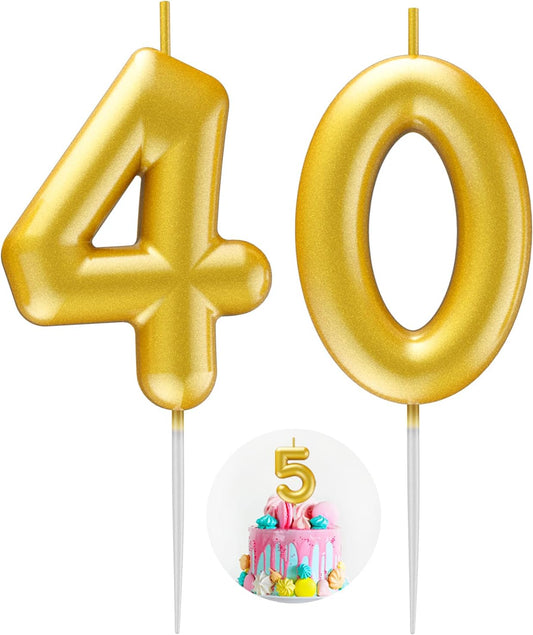 Gold Number 40 Candle Happy Birthday 3D Number Candles for Birthday Cake Party Decoration Wedding Anniversary Celebration Supplies