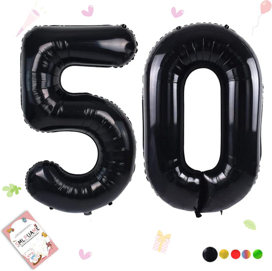 Smlpuame 40 inch Number Balloon 0-9 Black Large Number 50 Balloons,Digital Balloons for Birthday Party Celebration Decorations Supplies, Helium Foil Number Balloons for Wedding Anniversary