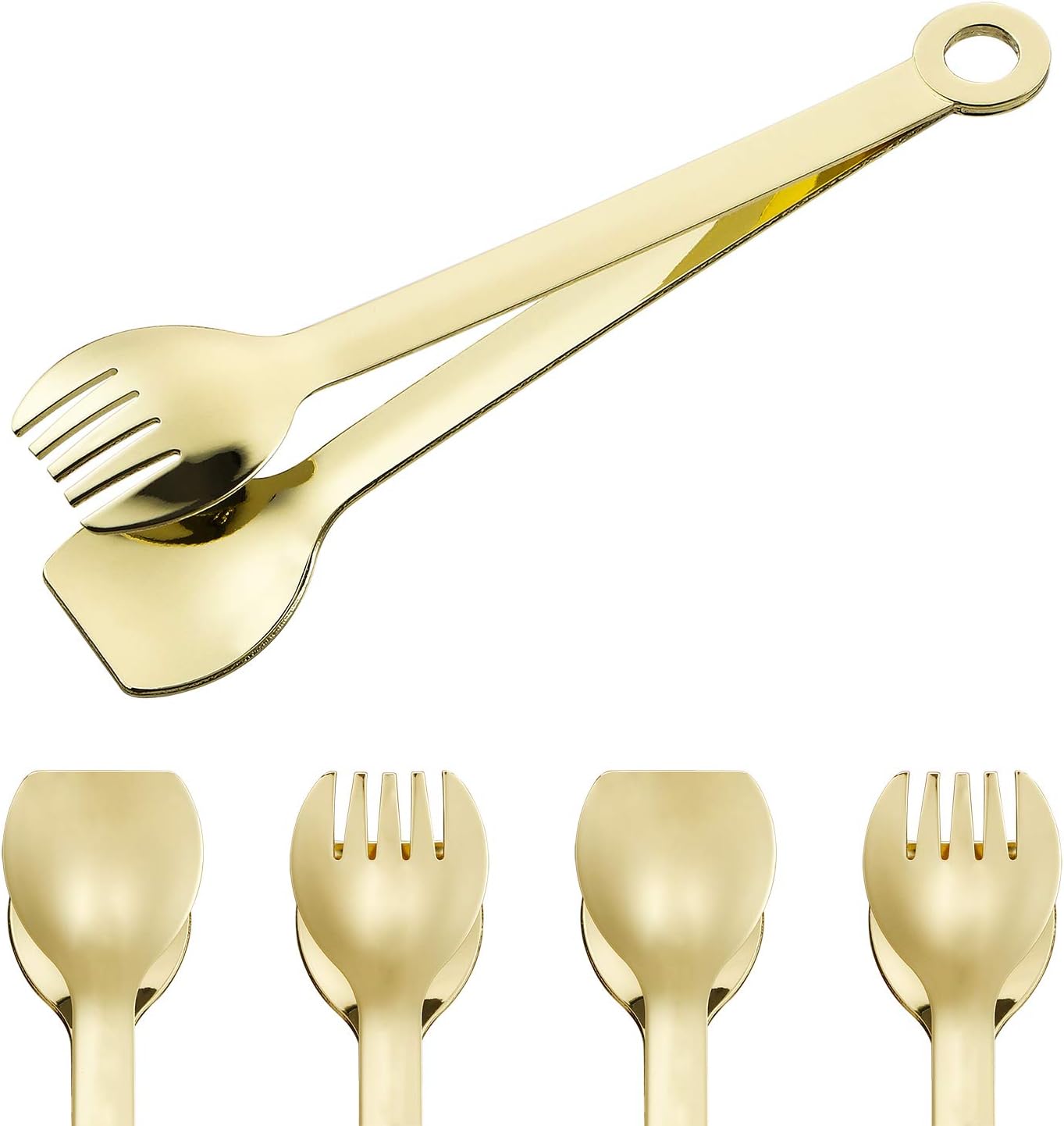 MSY BIGSUNNY Mini Appetizer Tongs Stainless Steel Set of 4, Metal Small Serving Tongs, 6 Inch(15.2cm, Golden)