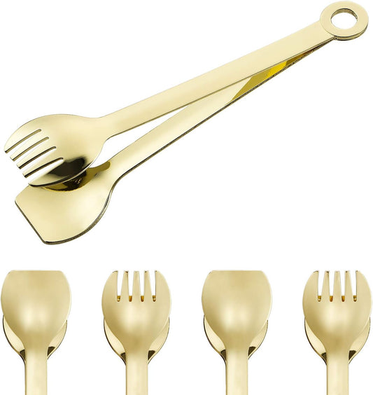 MSY BIGSUNNY Mini Appetizer Tongs Stainless Steel Set of 4, Metal Small Serving Tongs, 6 Inch(15.2cm, Golden)