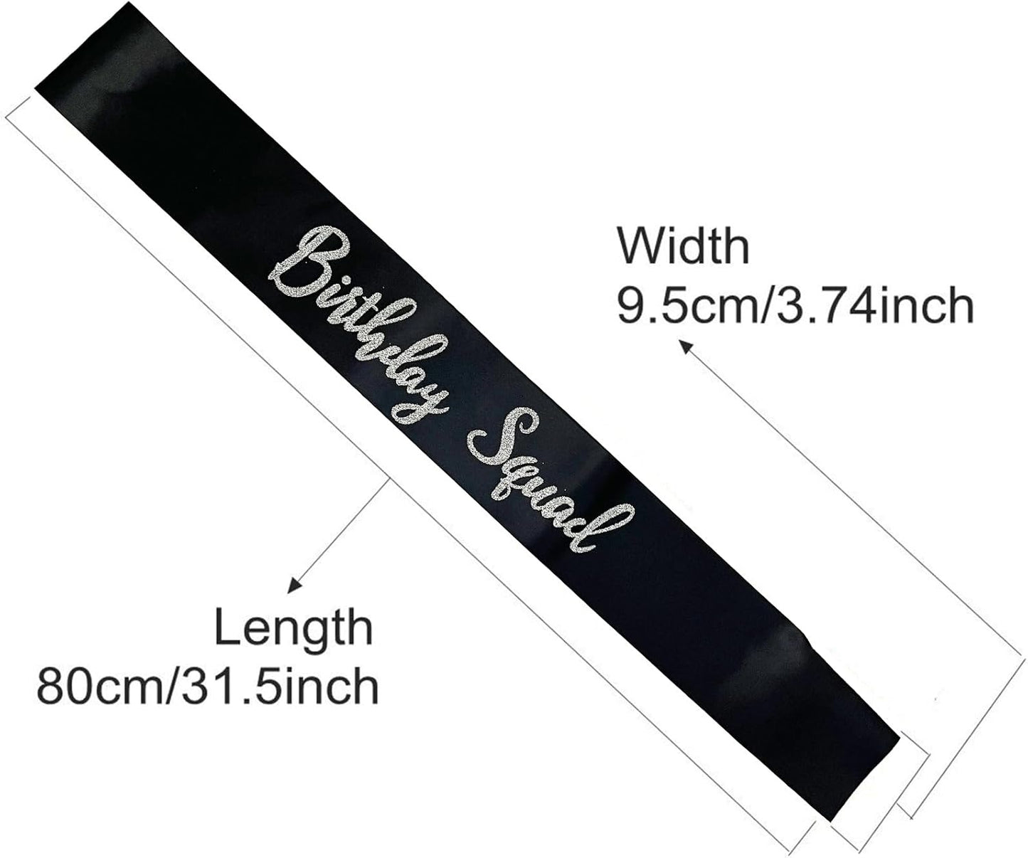 Birthday Squad Sash, 6 Pieces Black with Silver Glitter Letter Birthday Gift Sashes Set for Women Funny Party Favors Decorations for 13th 16th 18th 21st 25th 30th 40th 50th or Other Bday