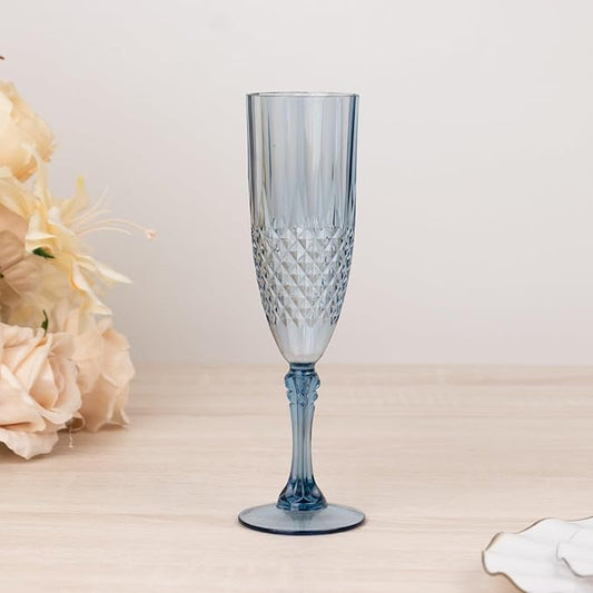 Efavormart 6-Pack Champagne Glasses, 8oz Shatterproof Plastic Crystal Cut Toast Flutes, Dusty Blue for Party Celebration Wedding