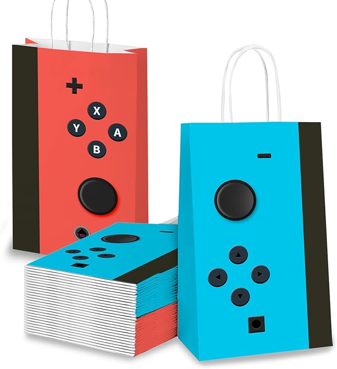 wjrsxilt 16 Pcs Gamer Party Favors Bags with Handles, Game Controller Gift Bags Video Game Goodie Bag,with 2 Different Types, Gaming Kraft Paper Bag for Birthday Party Supplies Decorations