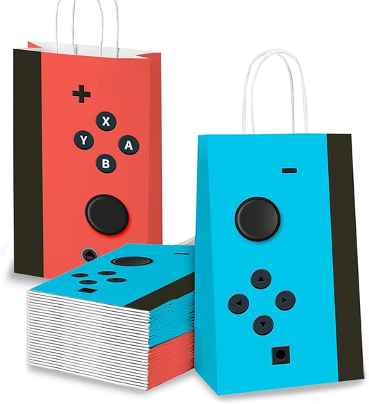 wjrsxilt 16 Pcs Gamer Party Favors Bags with Handles, Game Controller Gift Bags Video Game Goodie Bag,with 2 Different Types, Gaming Kraft Paper Bag for Birthday Party Supplies Decorations