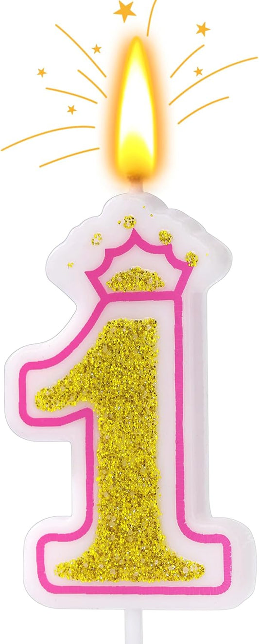 Birthday Number Candles, Number 1 Pink Giltter Candles for Cake,Candle Cake Topper with Sequins for Anniversary Celebrations Supplies (Number 1)