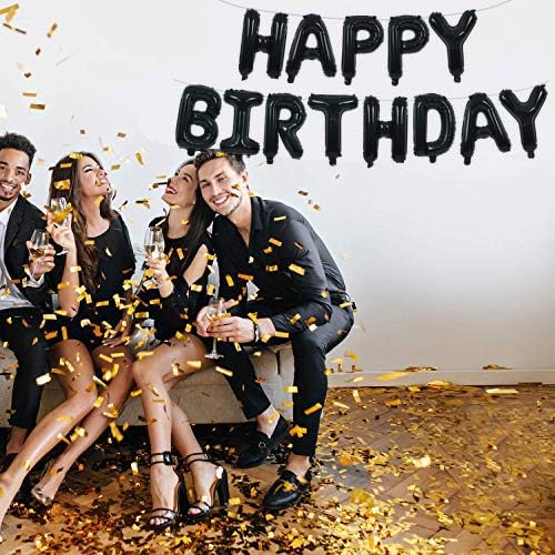 TONIFUL Black Happy Birthday Balloons Banner 16 Inch Mylar Foil Letters Birthday Sign Banner Bunting Reusable for 30th 40th 50th 60th Adults and Halloween Supplies