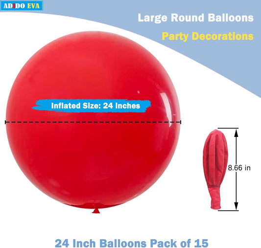 15Pcs 24 Inch Balloons Red Giant Round Balloons Large Balloon for Festival, Christmas, Birthday Party Decorations