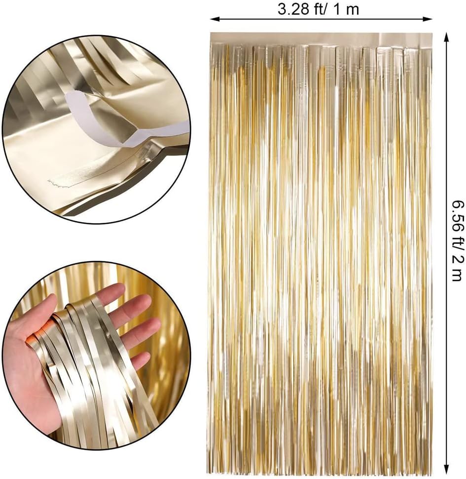 Tinsel Fringe Backdrop Party Decor Foil Curtain Party Decorations for Birthday Holiday Celebration Graduation Baby Shower Engagement Bachelorette Wedding Photo Booth Props(Gold)