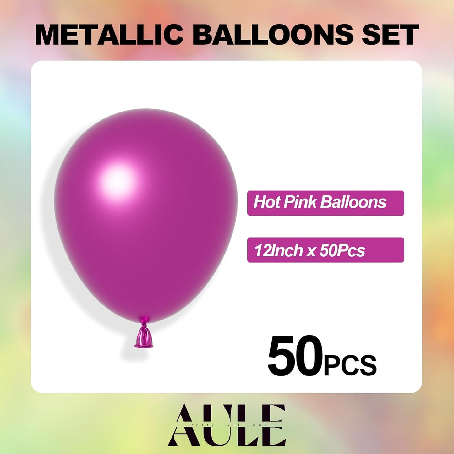 AULE Party Balloons 50 Pcs 12 inch Hot Pink Metallic Chrome Helium Shiny Latex Thicken Balloon Perfect Decoration for Wedding Birthday Baby Shower Graduation Christmas Carnival