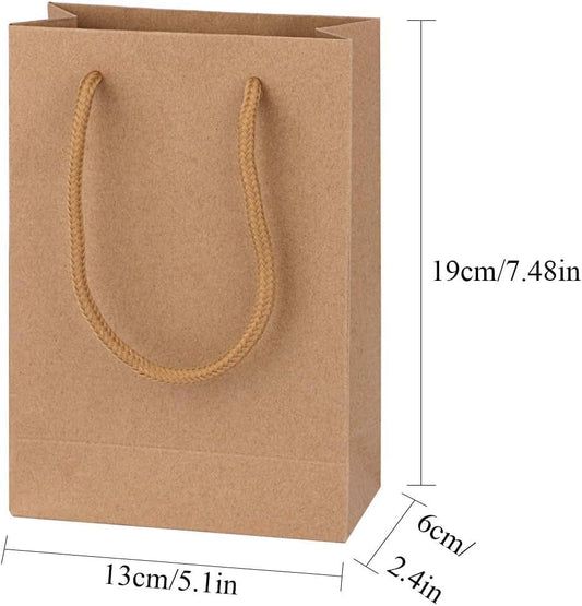 driew Kraft Gift Bags, Small Brown Paper Favor Bags with Handles Kraft Paper Bags 5x2x7.5 inches with Cotton Handle for Party Craft Takeouts Business,Shopping Pack of 100