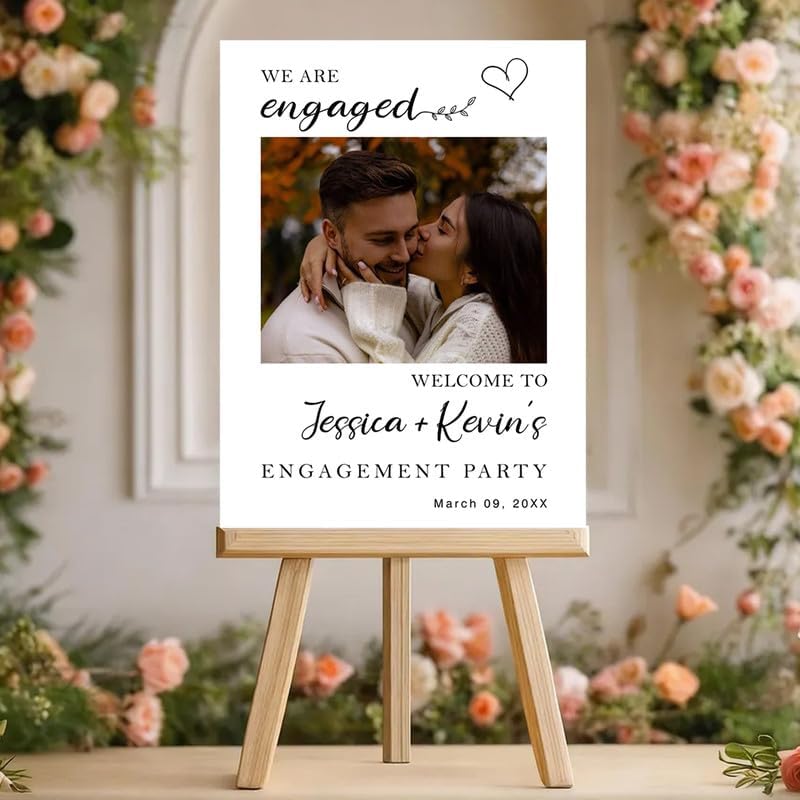Photo Booth Style Engagement Party Welcome Sign - Personalized Photo Print Decor for Couples