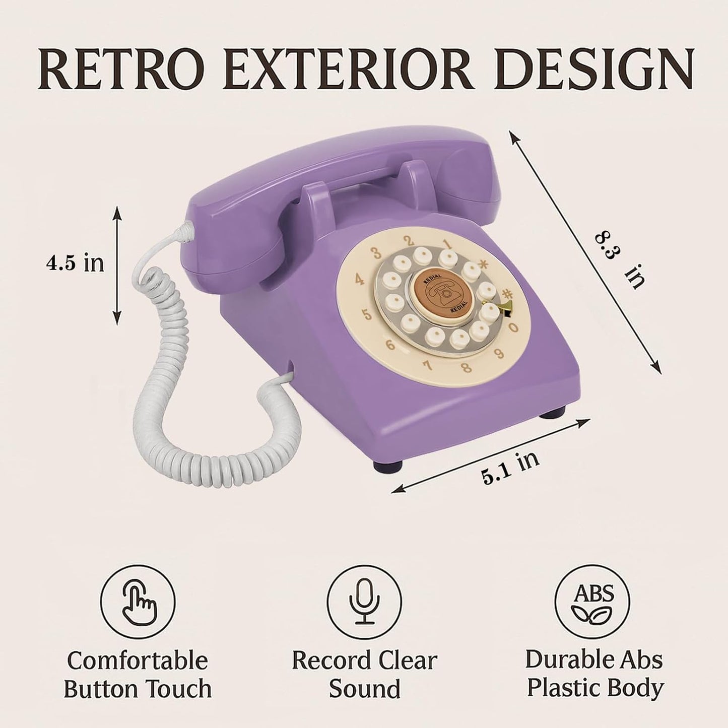 Audio Guest Book Wedding Phone, Retro Audio Phone Guestbook with Clear Voice Recording for Wedding Reception, Bridal Shower, Birthday, Baby Shower, Anniversary, Engagement (Purple)