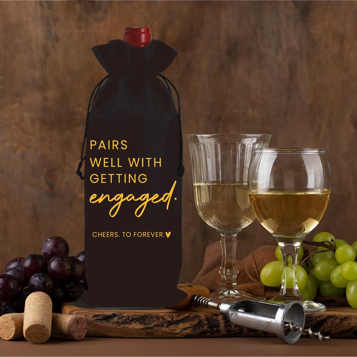 FBCCZEY Engaged Gifts Engagement Gifts for Couples Her Engagement Party Decorations Bridal Shower Decorations Wine Gift Bag Cheers To Forever Wine Bag - Black