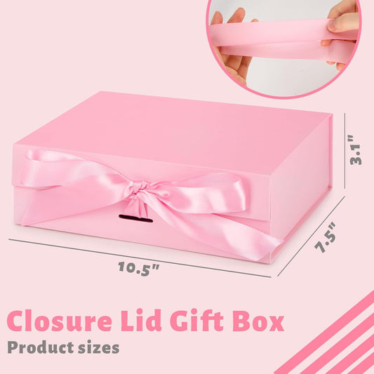 JOHOUSE Pink Gift Box, 10.5" x 7.5" x 3.1" Gift Boxes For Presents With Lids and Magnetic Closure Collapsible For Bridesmaid Proposal, Weddings, Anniversary Present