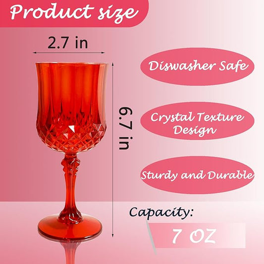Plastic Wine Glasses, Plastic Goblets Vintage Style Cordial Unbreakable Drinking Glasses, Reusable Drinkware for Wedding Reception, Grand Event Party Supplies, Easter (48, Red)