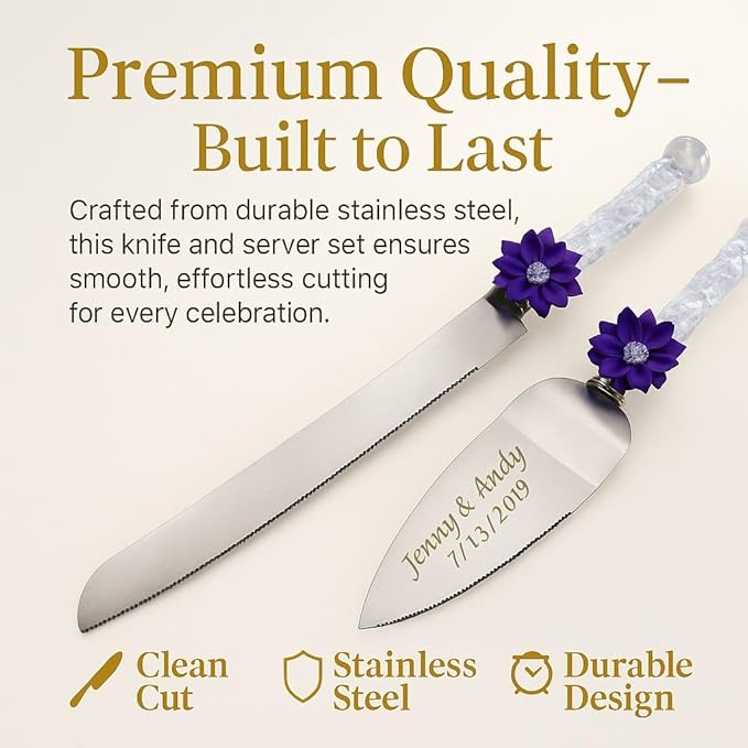 GIFTS INFINITY Personalized Wedding Cake Knife and Server Set with Engraving – Cake Cutting Utensil Set, Keepsake Gift for Wedding, Anniversary, Reception, Birthday & Other Occasions (CH-101PU)