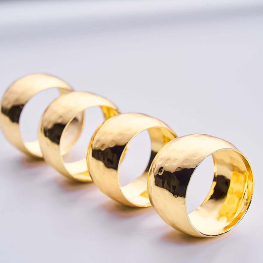 Efavormart 4 Pack Metallic Gold Hammered Napkin Rings for Wedding Party Formal Dinning Decor