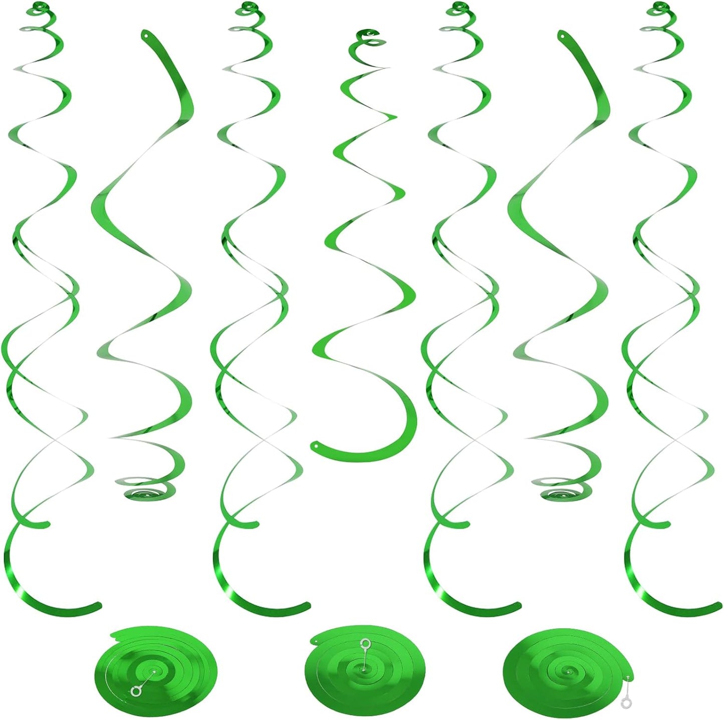24 PCS Green Hanging Swirl, Sparkle Ceiling Hanging Decorations, Plastic Streamer Party Decorations with Double-Swirls and Single-Swirls for Birthday Decorations, Christmas，Graduation, Baby Shower
