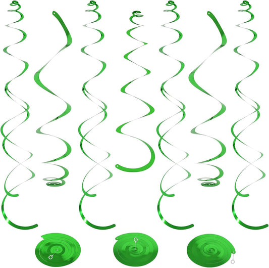 24 PCS Green Hanging Swirl, Sparkle Ceiling Hanging Decorations, Plastic Streamer Party Decorations with Double-Swirls and Single-Swirls for Birthday Decorations, Christmas，Graduation, Baby Shower