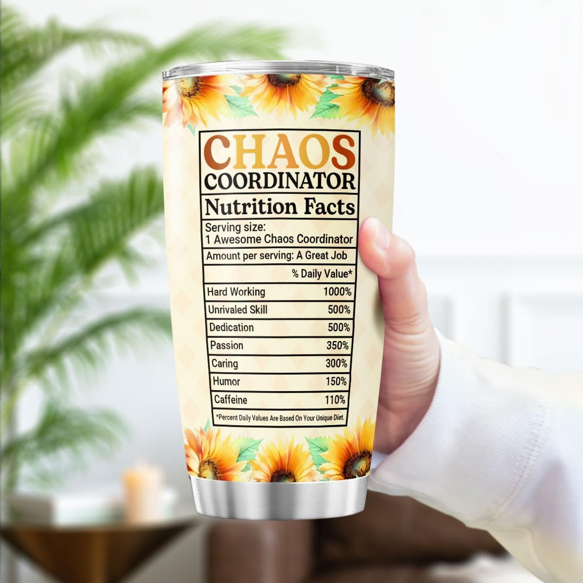 Chaos Coordinator Gift for Women with Sunflower Design, 20oz Stainless Steel Insulated Tumbler for Coworkers, Bosses, Teachers, Moms, Appreciation Birthday Thank You Present
