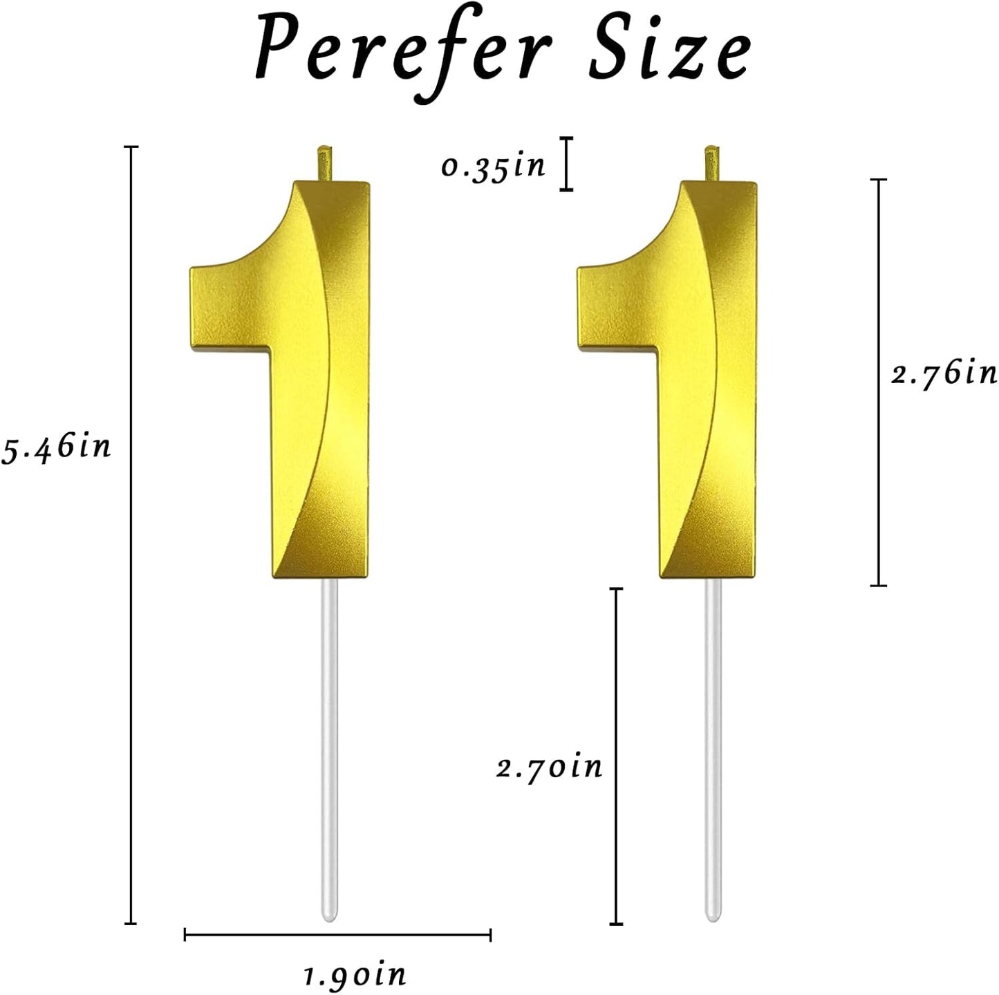 Gold Number 11 Candles, 3D Diamond 2.76 Inch Cake Topper Birthday Candles for Wedding Anniversary Cake Decorations, Happy Birthday Party Decorations