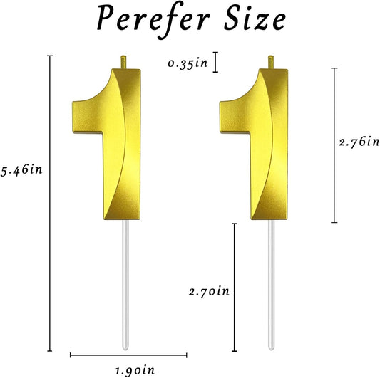 Gold Number 11 Candles, 3D Diamond 2.76 Inch Cake Topper Birthday Candles for Wedding Anniversary Cake Decorations, Happy Birthday Party Decorations
