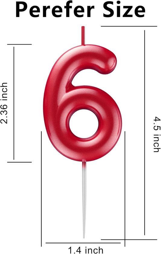 Red Number 6 Candle Happy Birthday 3D Number Candles for Birthday Cake Party Decoration Wedding Anniversary Celebration Supplies