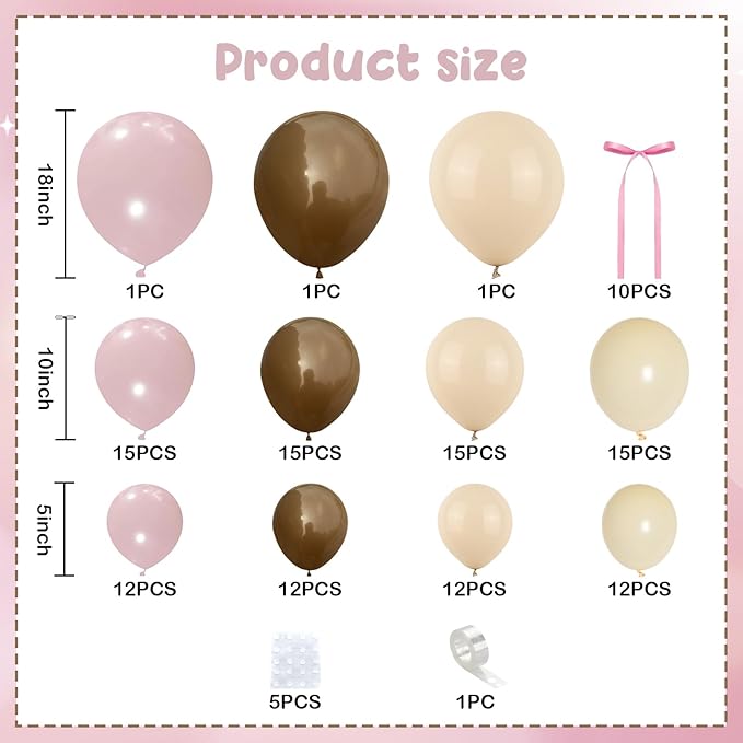 Pink Brown Balloon Arch Garland Kit, Cowgirl Rodeo Balloons Dusty Blush Light Pink Brown Nude Sand White Balloons with Ribbon Bow for Boho Baby Shower Western First Rodeo Birthday Party Decorations