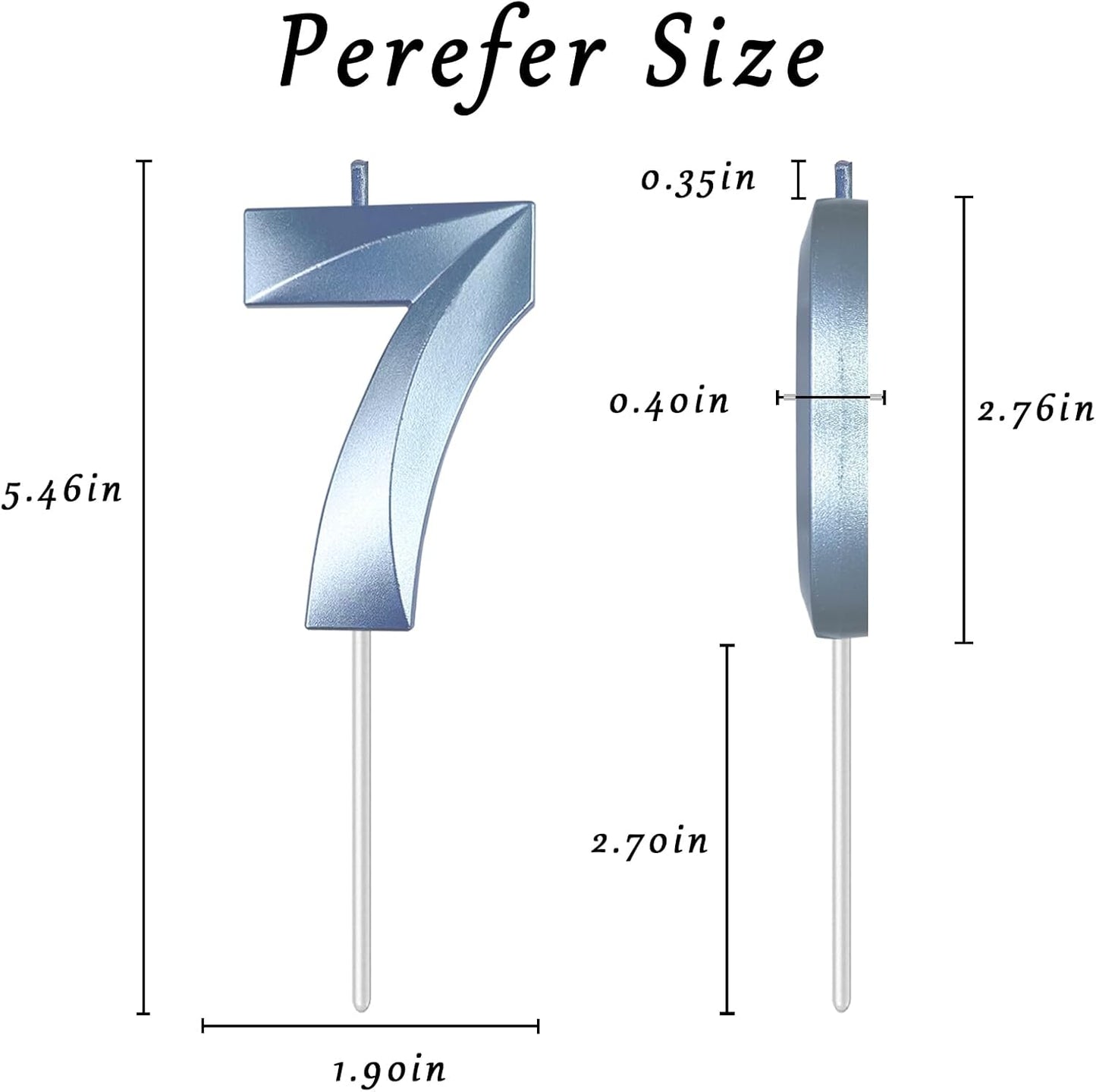 Blue Number 7 Candles, 3D Diamond 2.76 Inch Cake Topper Birthday Candles for Wedding Anniversary Cake Decorations, Happy Birthday Party Decorations