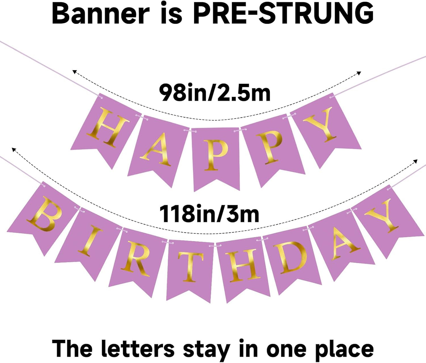 Purple Happy Birthday Banner Birthday Party Banner NO DIY Happy Birthday Sign Pre-Strung Birthday Hanging Decoration for Women Men Girl Boy Party Supplies (Purple and Gold)