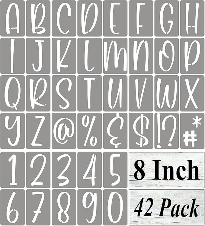 8 Inch Alphabet Letter Stencils for Painting - 42 Pack Letter and Number Stencil Templates with Signs for Painting on Wood, Reusable Letters and Numbers Stencils for Chalkboard Wood Signs & Wall Art