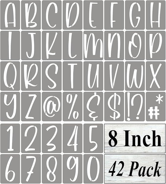 8 Inch Alphabet Letter Stencils for Painting - 42 Pack Letter and Number Stencil Templates with Signs for Painting on Wood, Reusable Letters and Numbers Stencils for Chalkboard Wood Signs & Wall Art