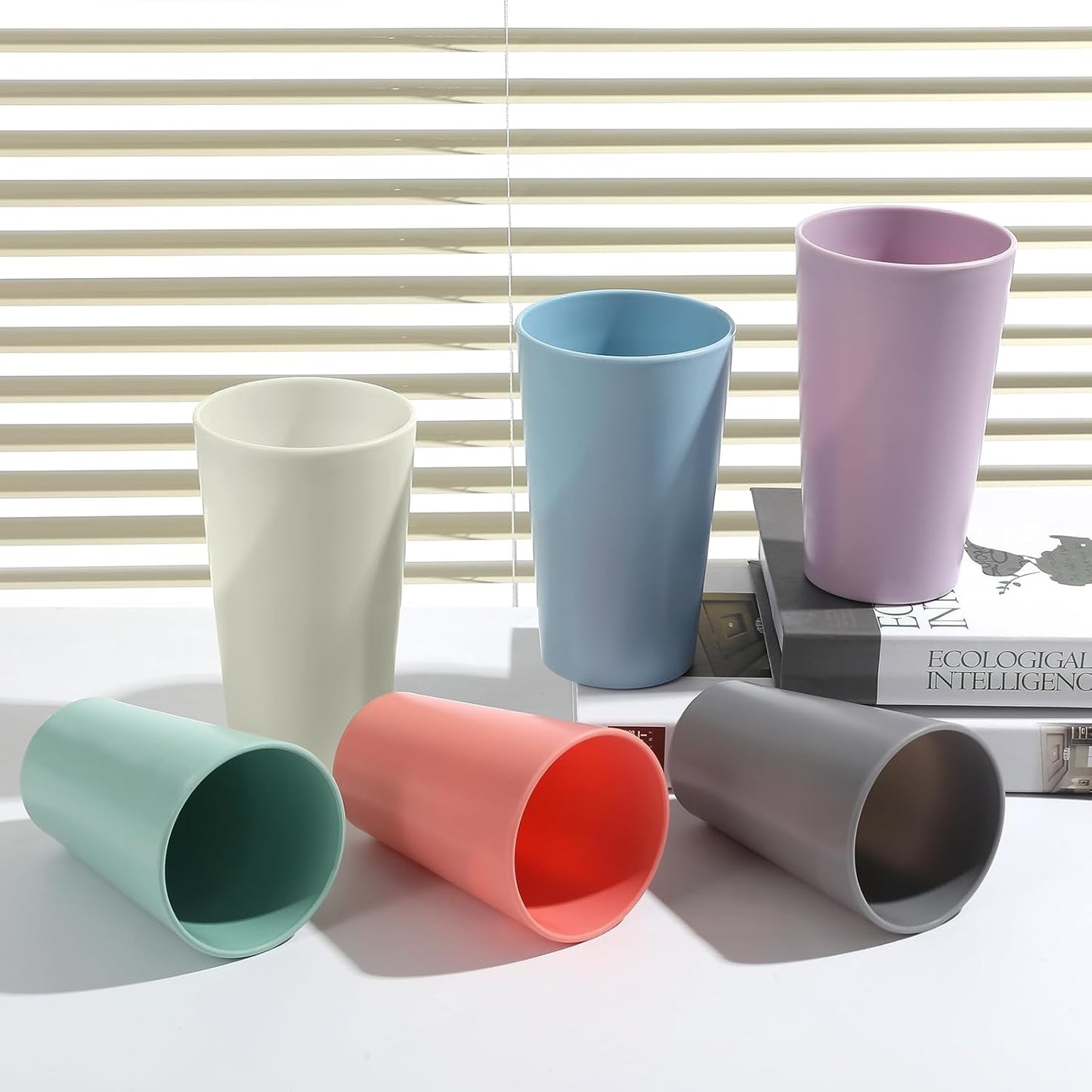 24 Pcs Unbreakable Plastic Cups Set, 20 oz Reusable Plastic Cups, Stackable Water Tumblers, Drinking Cup for Kitchen, Outdoor, BPA-free, Dishwasher Refrigerator and Microwave Safe (20 oz, 6 Colors)