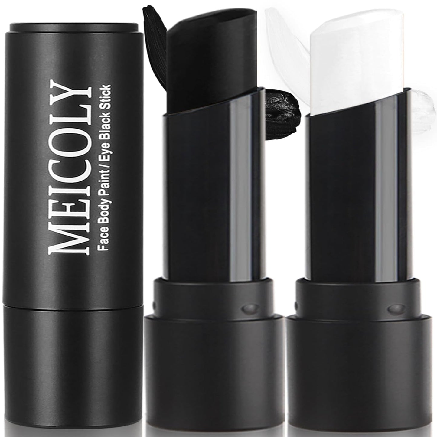 MEICOLY Black White Face Body Paint Stick Set,Waterproof Face Paint Stick for Adults and Kids,Clown White Makeup,Face Painting for Halloween SFX Skull Zombie Skeleton Goth Makeup