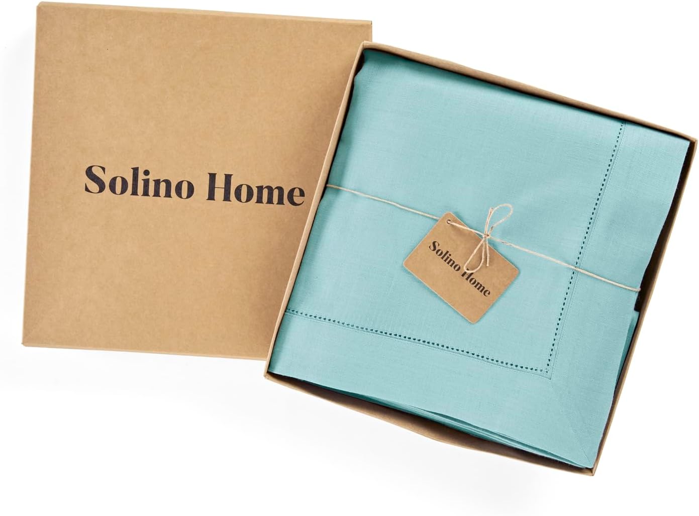 Solino Home Linen Tablecloth for Rectangle Tables 60 x 108 Inch - Classic Hemstitch 100% Pure Linen Aqua Blue Table Cloth - Machine Washable Cloth Tablecloth for Christmas, Holiday