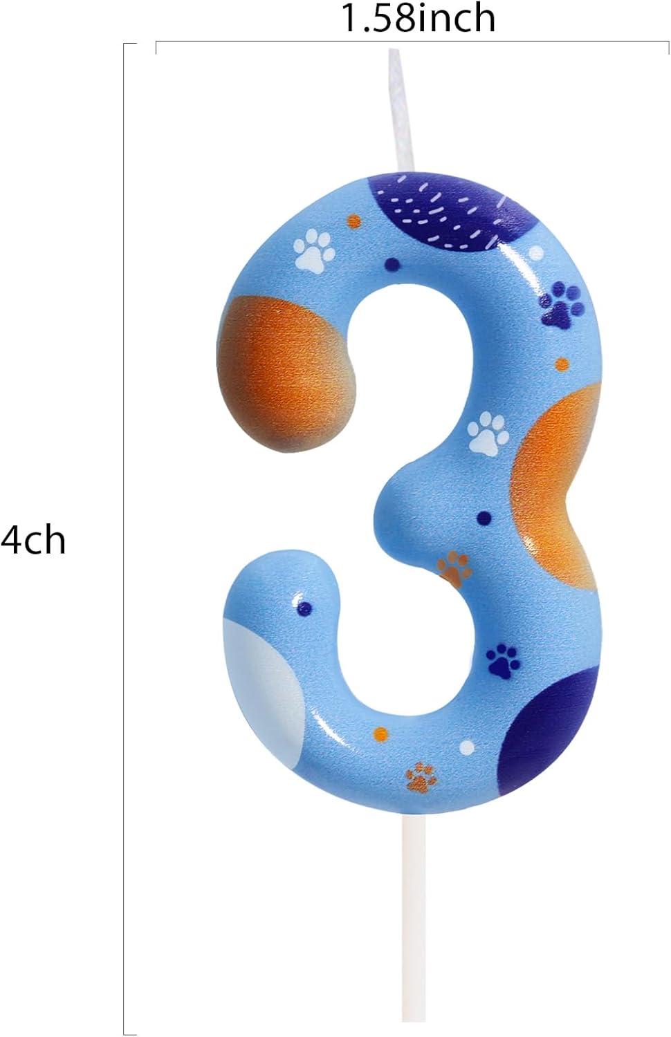 Blue Birthday Candle, Number 3 Paw Print Birthday Party Supplies, 2.76 inch Paw Cake Topper Decorations, Birthday Decorations (Number 3)