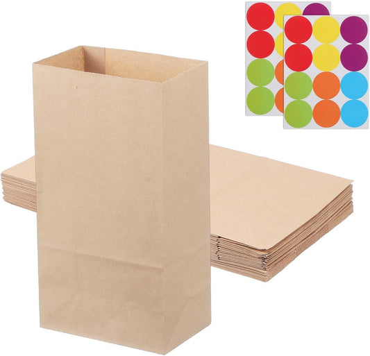 PATIKIL Party Favor Bag, 24 Pcs 5.1x3.1x9.4 Inch Medium Paper Candy Bags Gift Treat Celebration Halloween Goody Birthday Wedding Party with Stickers, Brown
