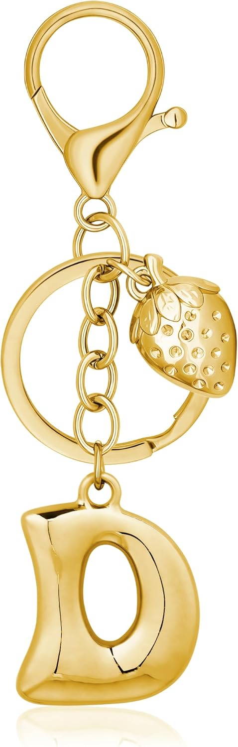 Gold Bubble Heart Initial Bag Charms for Handbags – Cute Initial Letter Keychain for Women, Purse Charms, Gold Gift