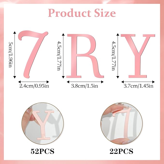 74 PCS Custom Cake Topper Name Pink Rose Gold Acrylic Letters DIY Personalized A-Z & 0-9 Number Alphabet Cake Decoration For Wedding Anniversary Baby Shower Party Birthday Supplies
