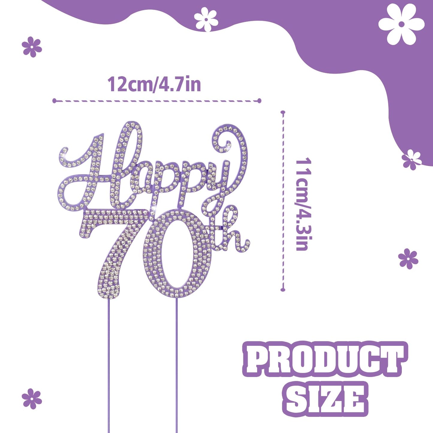 LASKYER Happy 70th Birthday Purple Rhinestone Cake Topper - 70th Birthday/Anniversary,Cheers to Seventy Years Old Bday Party Metal Sparkly Centerpieces Decorations.