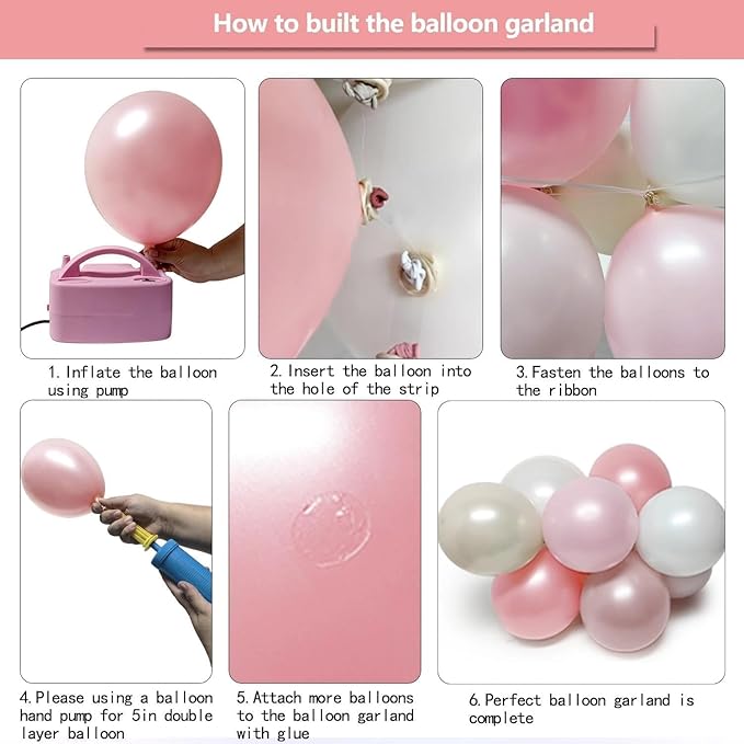 Pearl Pink White Balloon Arch, Double Stuffed Light Pastel Pink Cream White Sand Balloon Garland Kit for Valentines Birthday Baby Shower Bridal Wedding Mother's Day Party Decorations