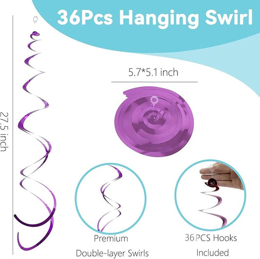 36 Pieces Hanging Swirl Decorations Party Streamer,Ceiling Streamers Ceiling Decorations Hanging for Birthday Party, Wedding, Graduation Party Baby Shower Supply (Purple)