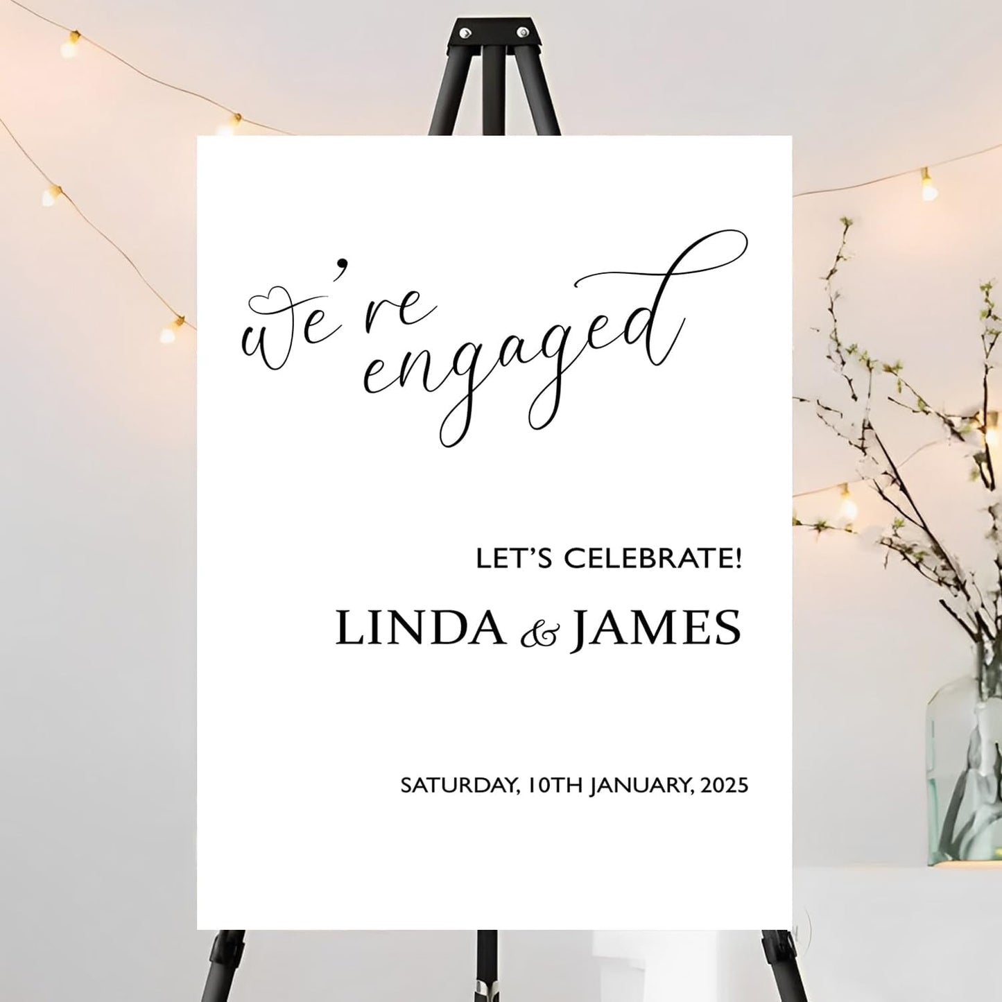 We're Engaged Sign - Let's Celebrate Yard Sign for Engagement Party - Welcome Sign and Decorations for Home Party