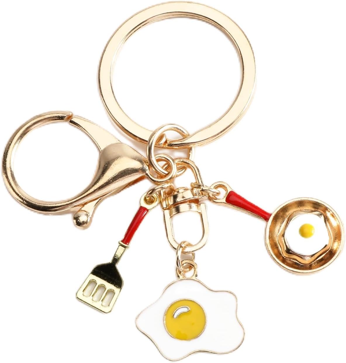 Fried Egg Keychain with Pan and Spatula Charm Kitchen Themed Accessory for Women Cooking Lovers Gift