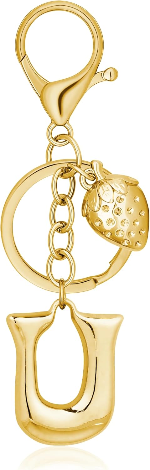 Gold Bubble Heart Initial Bag Charms for Handbags – Cute Initial Letter Keychain for Women, Purse Charms, Gold Gift