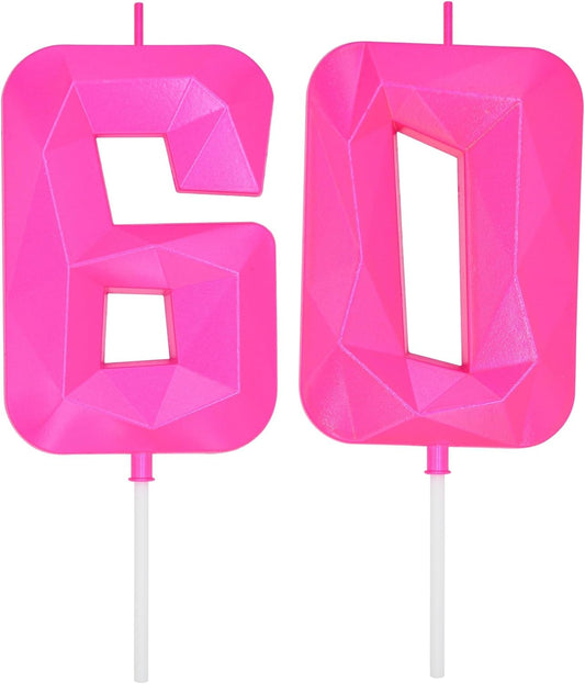 DERVENTA Large Birthday Candle Number 3D Pink 3.7 inch Party Celebration Anniversary Decoration Cake Topper 1 Piece (Number 60 Pink)