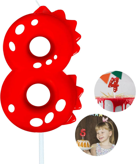 Number Birthday Candles(8 Candle Red) Dinosaur Shape Number Happy Birthday Cake Candles for Dinosaur Birthday Party Decoration Reunions Theme Party